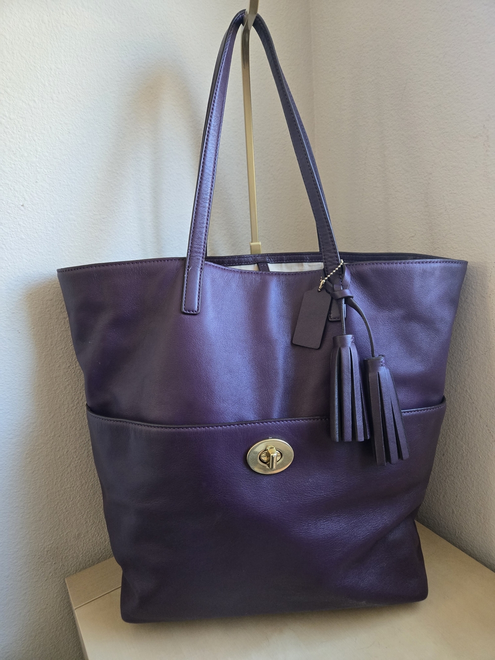 Coach Purple 26461 Legacy Turnlock Tote Hangtag Tassels Leather XL